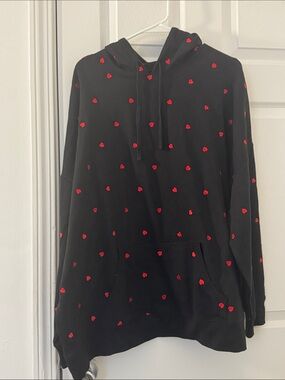 Black Hoodie with Red Heart Print